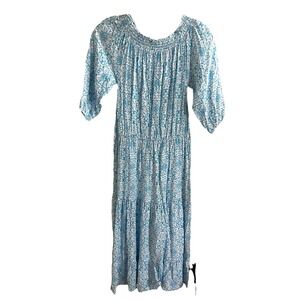 Melissa‎ Odabash Blue White Printed  Dress Tiered Flowy Stretch Resortwear  S